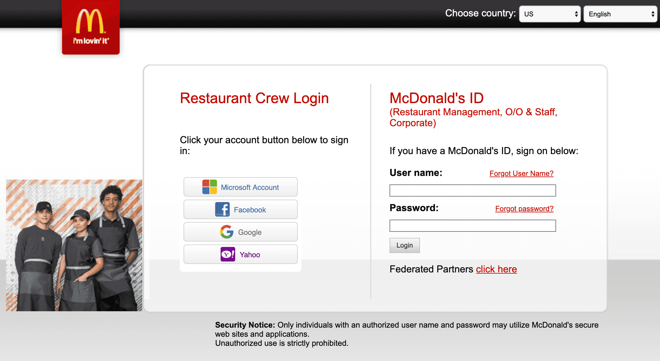 McDonald’s MCD login page directs workers to the right access lane