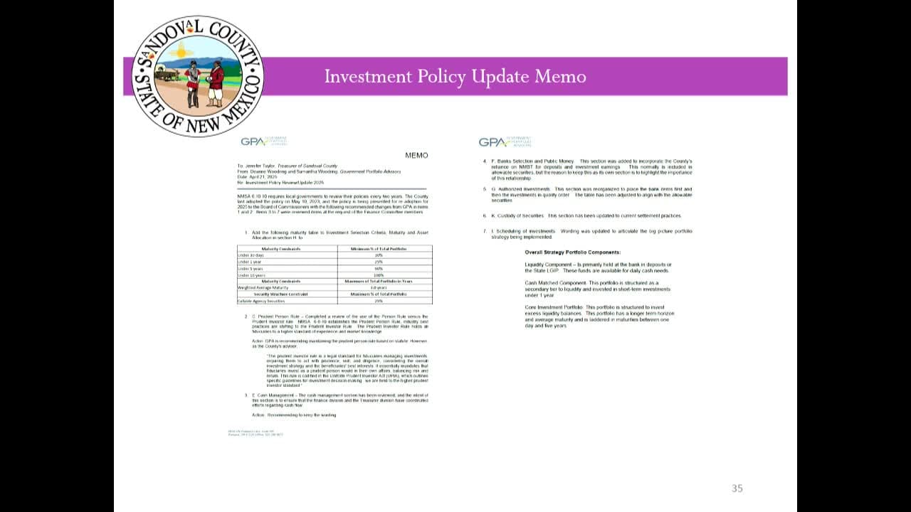 Sandoval County Board Reviews Treasurer Reports and Investments November 12