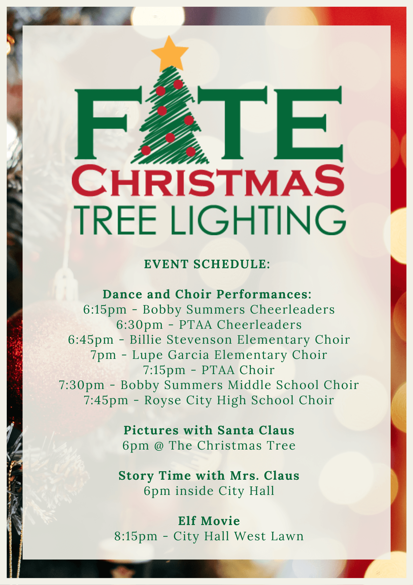 Fate Christmas Tree Lighting promises family night, community access