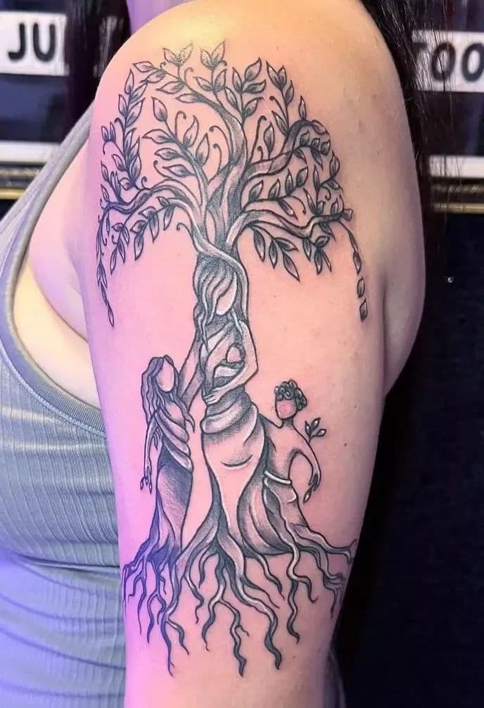 Tree of Life tattoos evolve with geometric details and fine line style