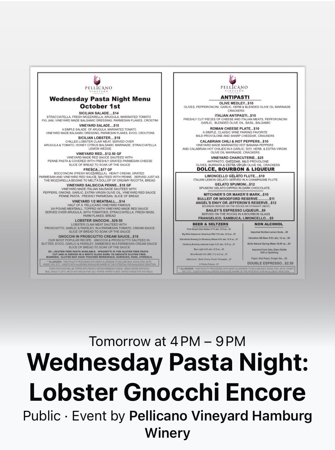 Pellicano's Winery in Hamburg Hosts Spring Pasta Night for Families