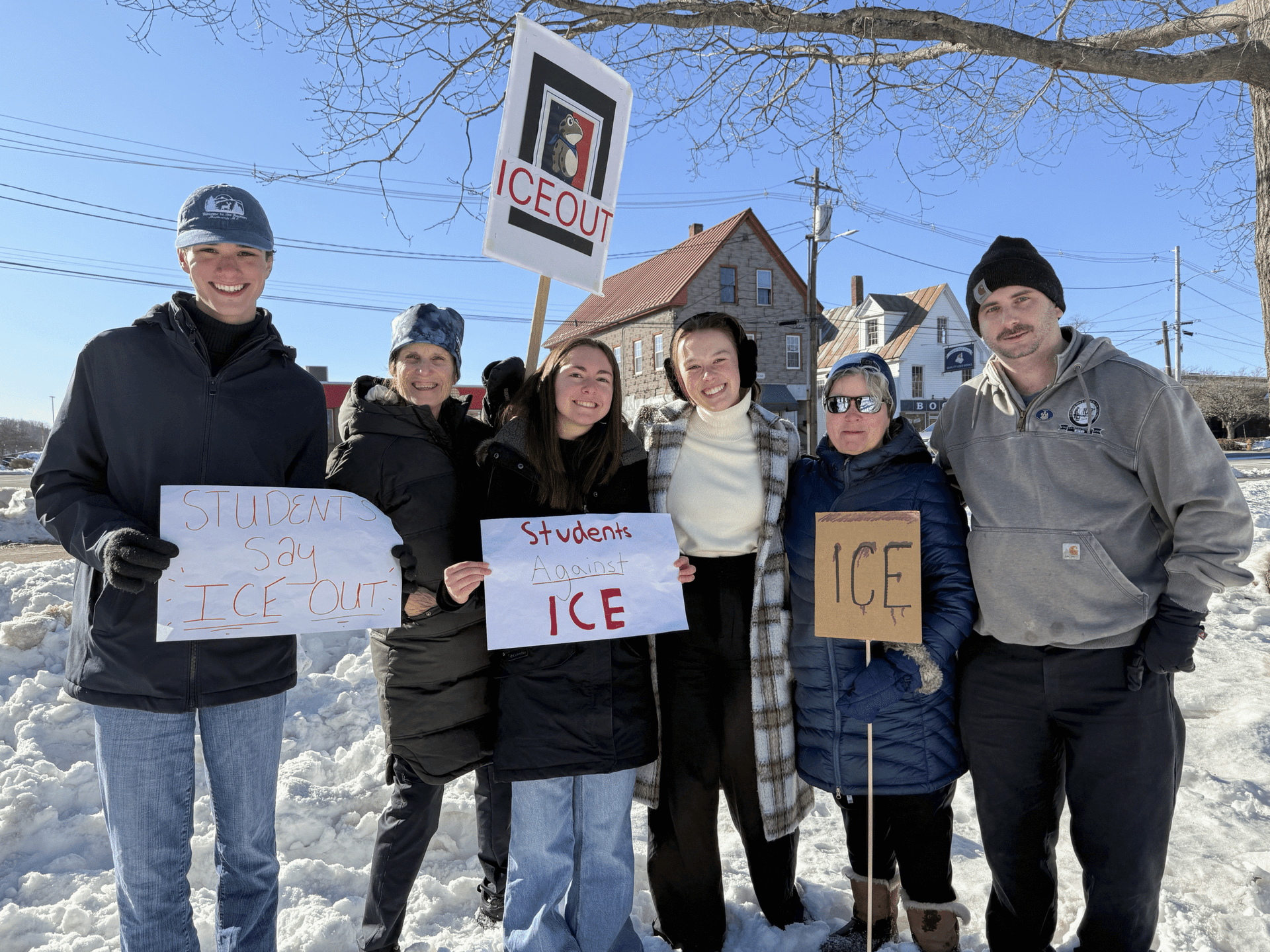 Over 200 Protesters Including Bowdoin Students March Maine Street Against ICE Activity
