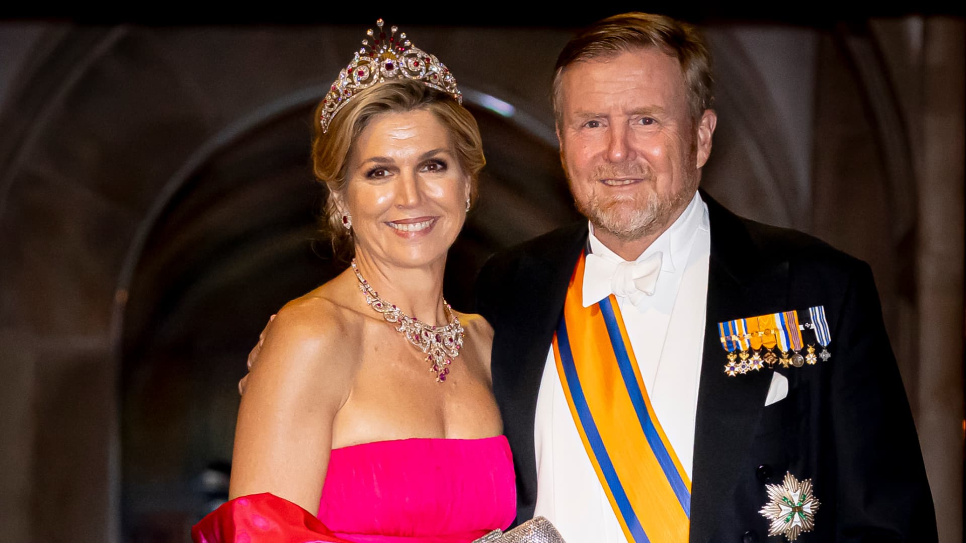 Máxima Rewears Pink Natan Gown, Crowns It with Heirloom Tiara