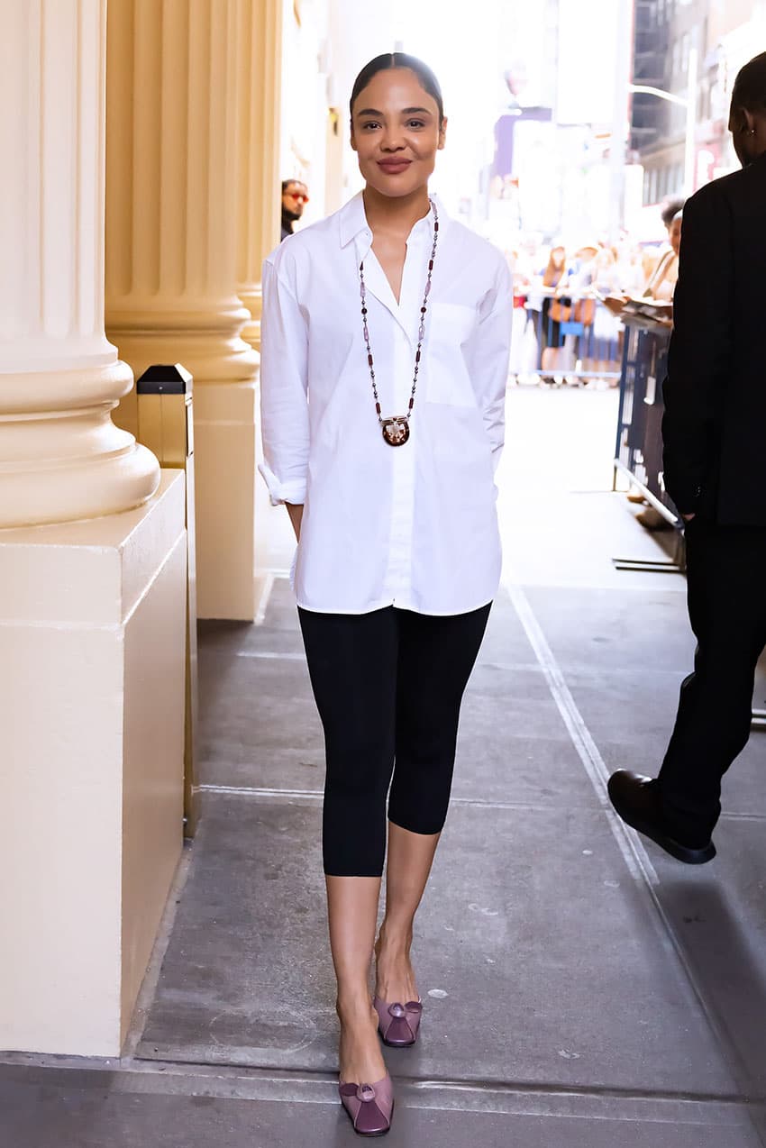 Tessa Thompson makes capri leggings look polished and directional