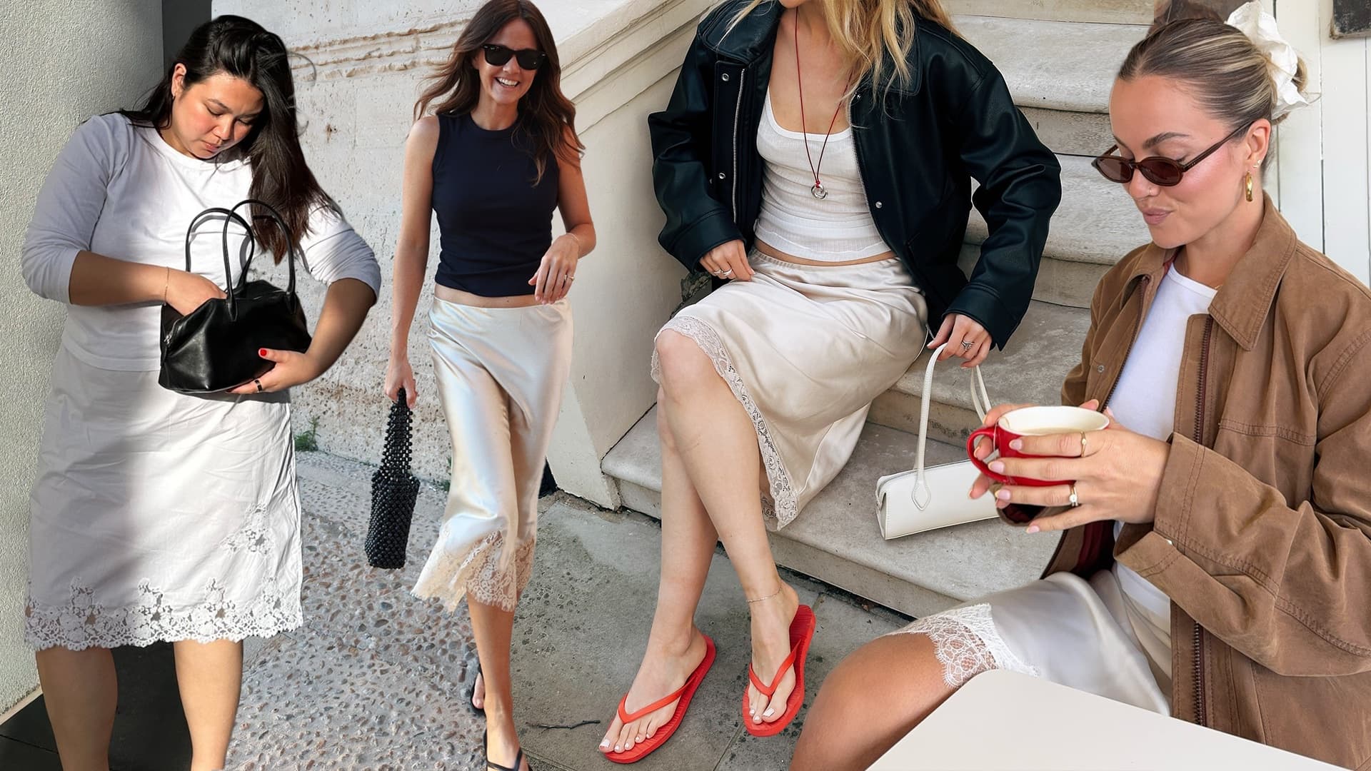 White lace-trimmed skirts are the summer trend everywhere now