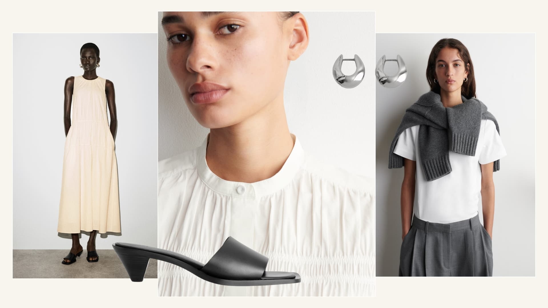 COS spring capsule wardrobe, three polished outfits for transitional dressing