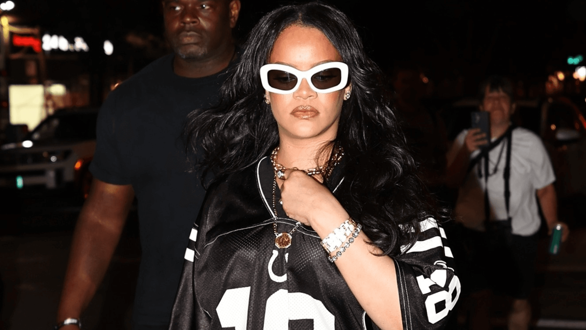 Rihanna turns a Colts jersey into a chic World Cup look