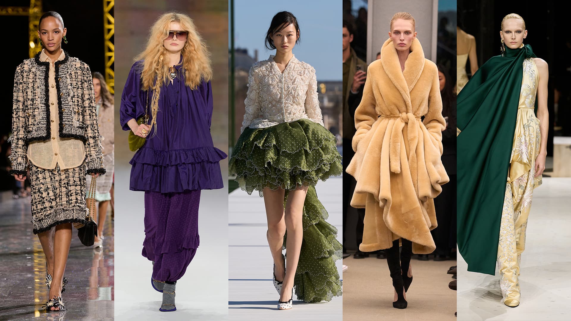 Paris Shows Spotlight Royal Purple, Skirt Suits, and Romantic Silhouettes