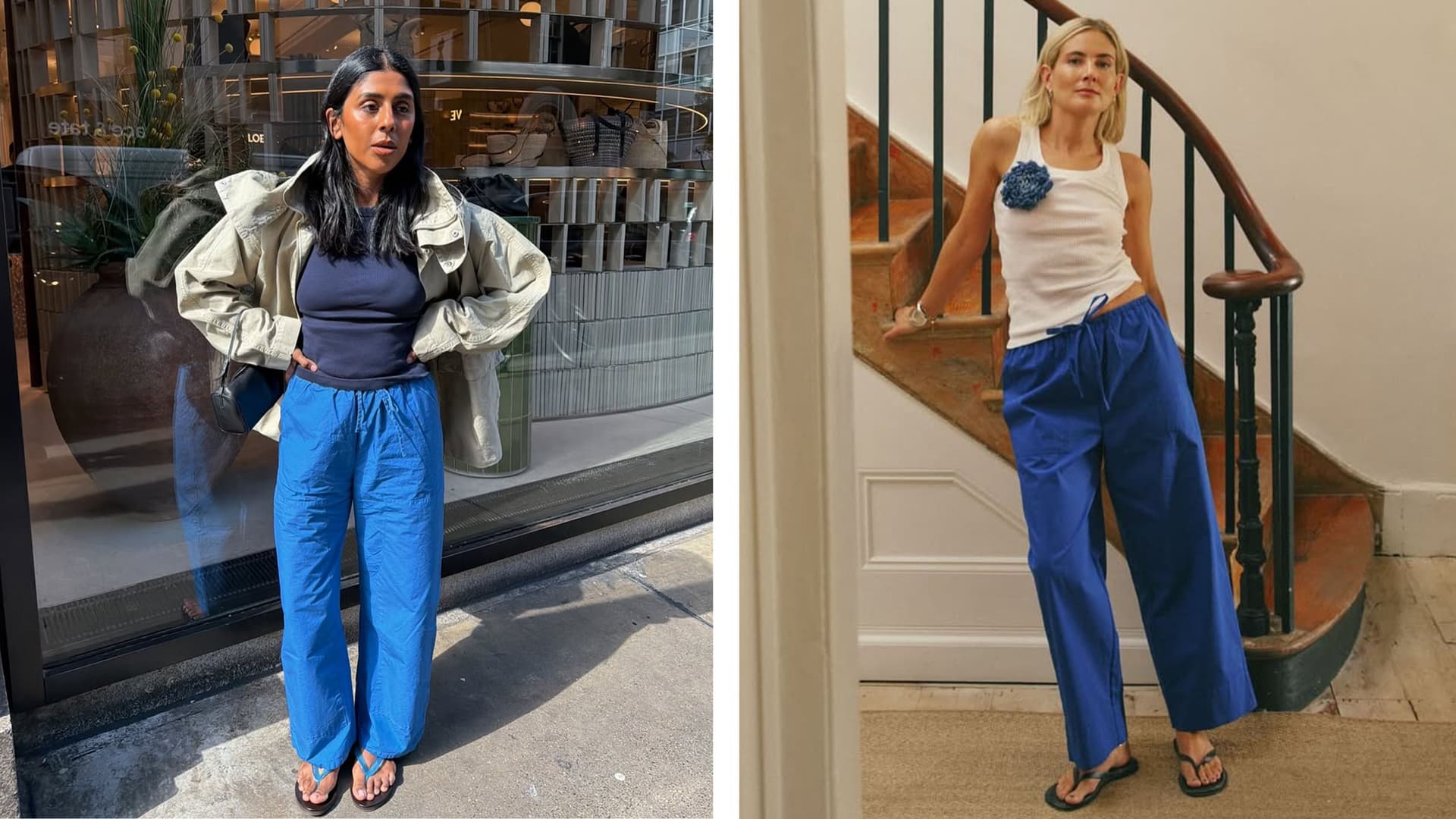 Cobalt-blue pants are the bold capsule staple replacing neutrals