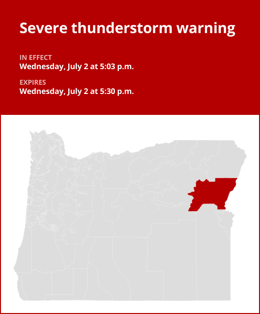 Severe thunderstorm warnings issued for Baker County, hail and wind threat