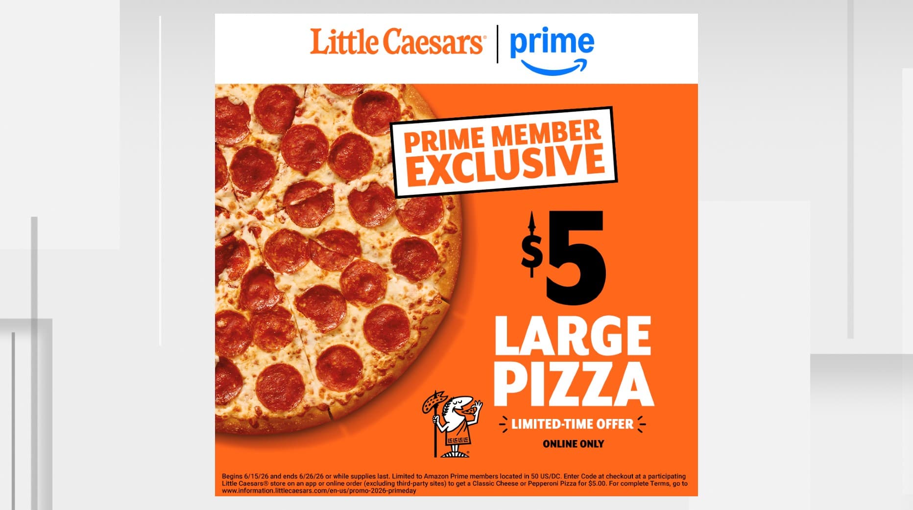 Little Caesars launches $5 pizza deal through Amazon Prime
