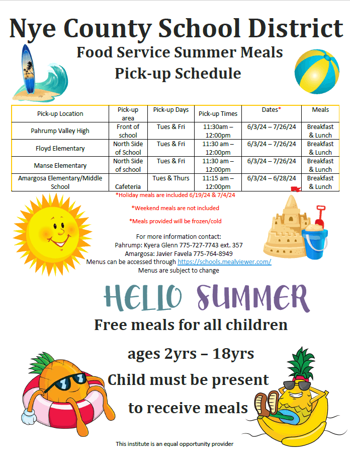 Nye County school district brings back free summer meals for children