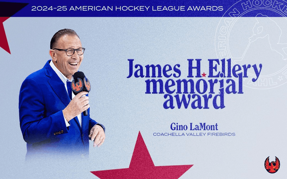 AHL President Howson Presents Firebirds' LaMont With Ellery Media Award