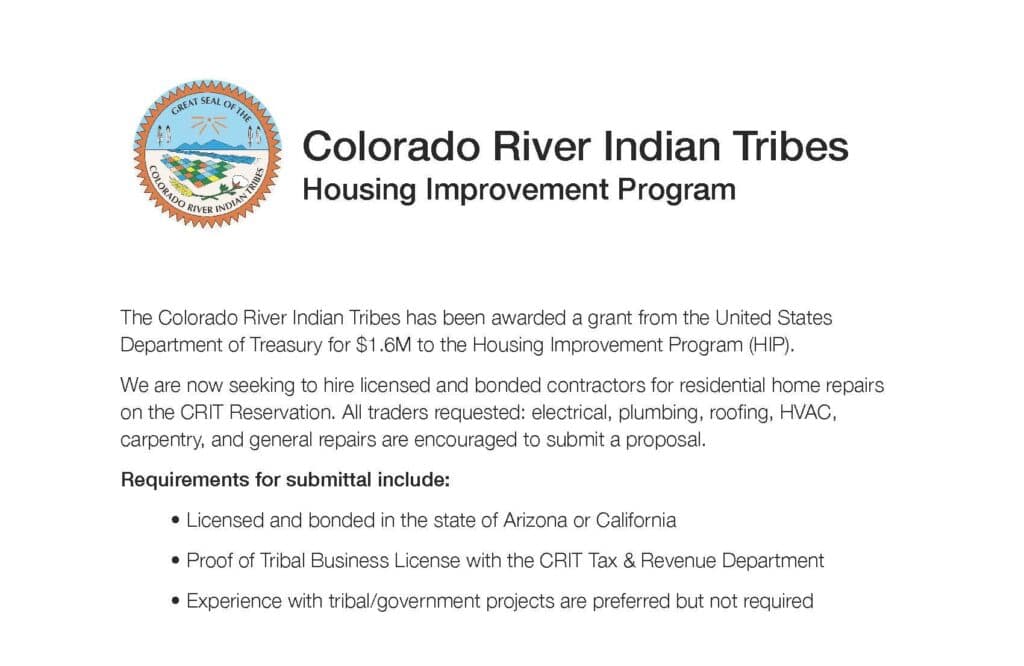 Colorado River Indian Tribes notice points residents to housing repairs aid