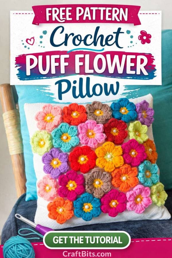puff flower pillow turns leftover yarn into textured home decor