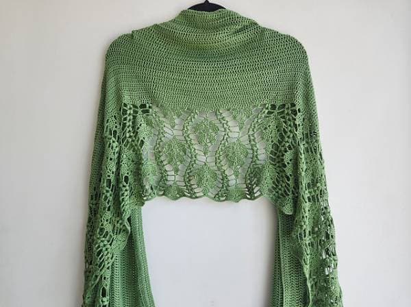 Free Drifting Leaves Shawl blends easy crochet with airy lace