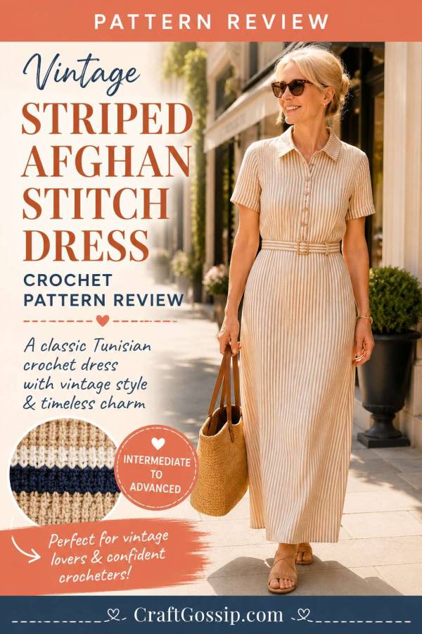 Vintage striped afghan stitch dress pattern brings tailored crochet style