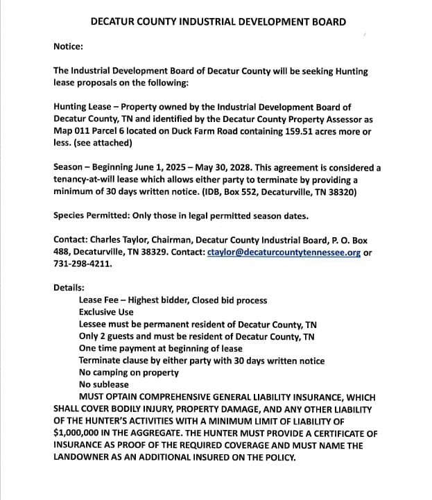 Decatur County Chamber Seeks Hunting Lease Proposals, Local Opportunity