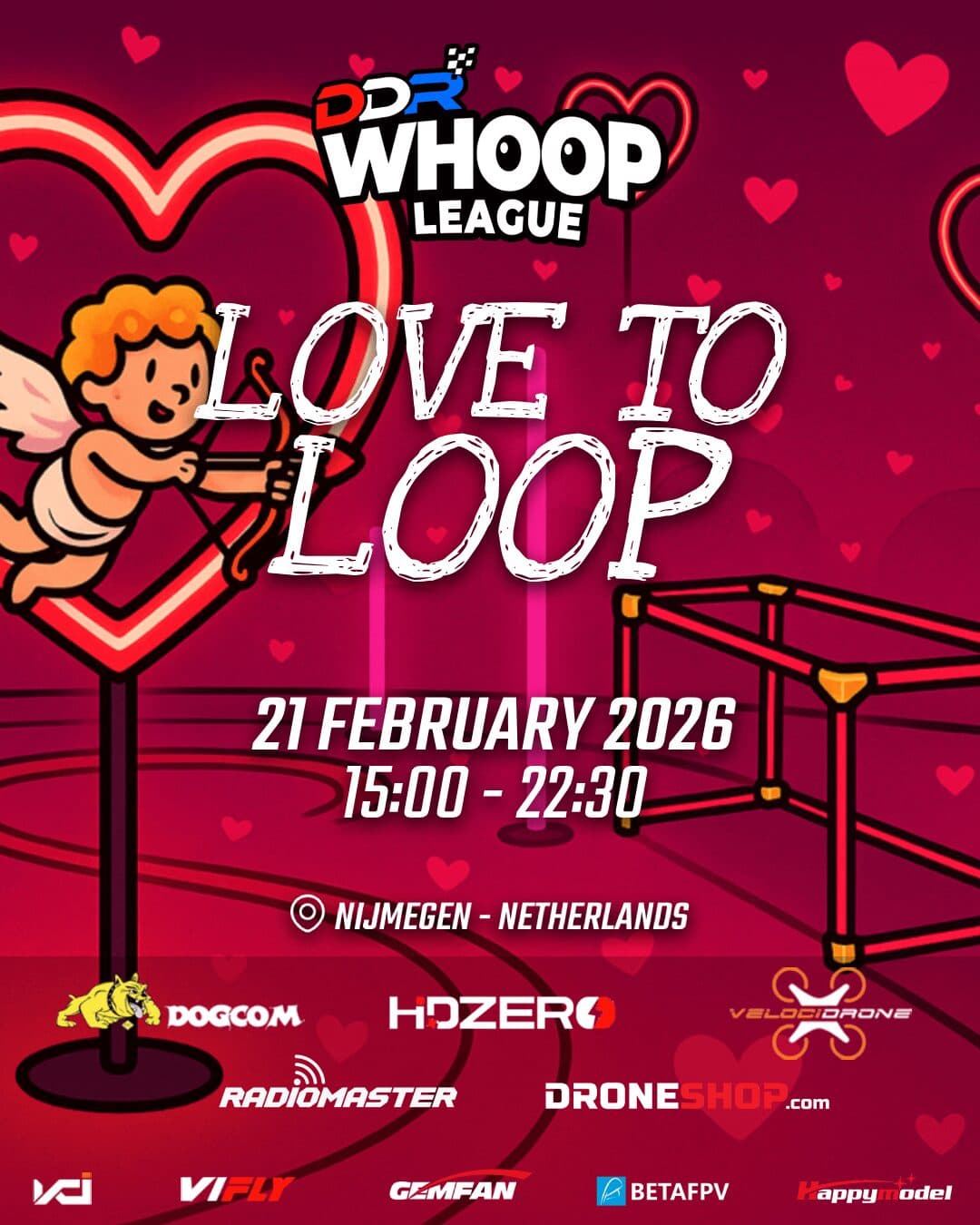 Drone racers battle in Valentine-themed Love to Loop Whoop League Nijmegen