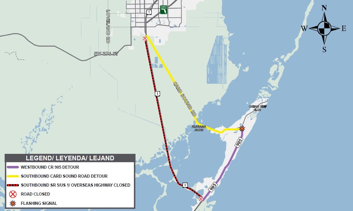 Nighttime Lane Closures on U.S. 1 in Key Largo Feb. 22-26, 2026