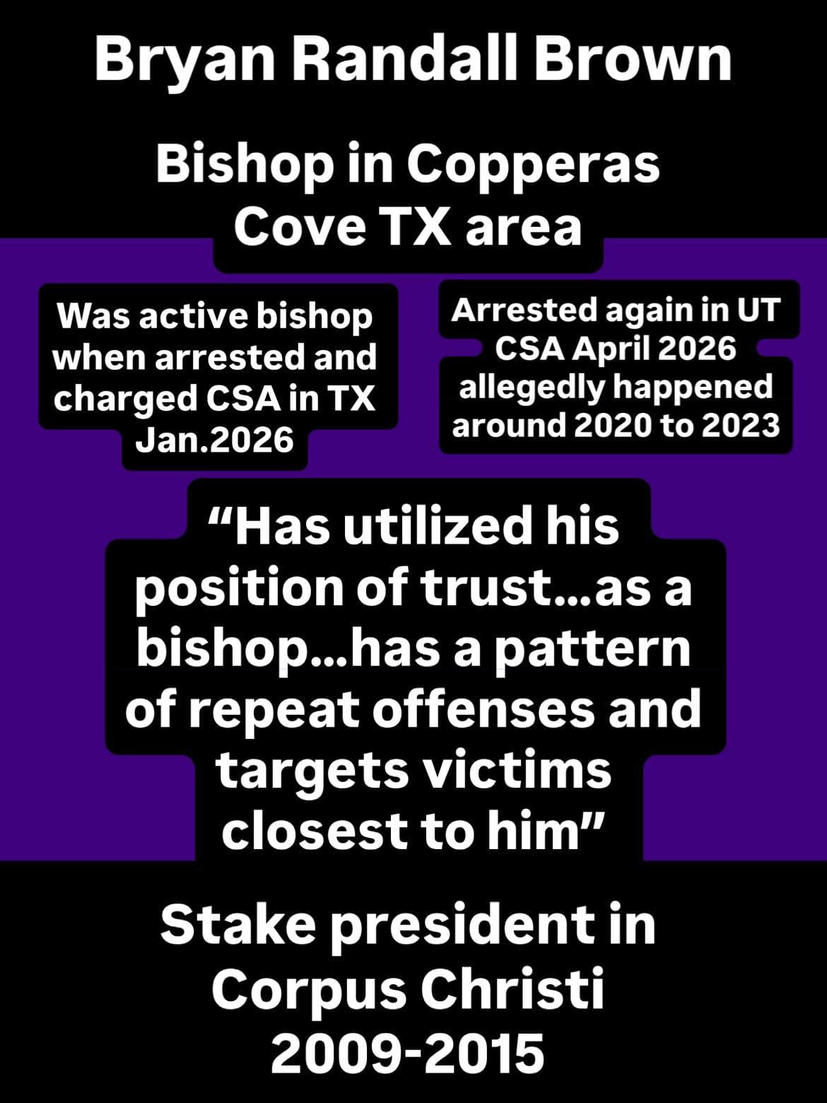 Former Copperas Cove bishop arrested in Texas, Utah abuse cases