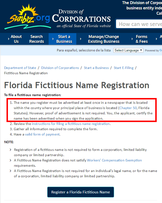 New Local Process Service Files Fictitious Name in Hernando County