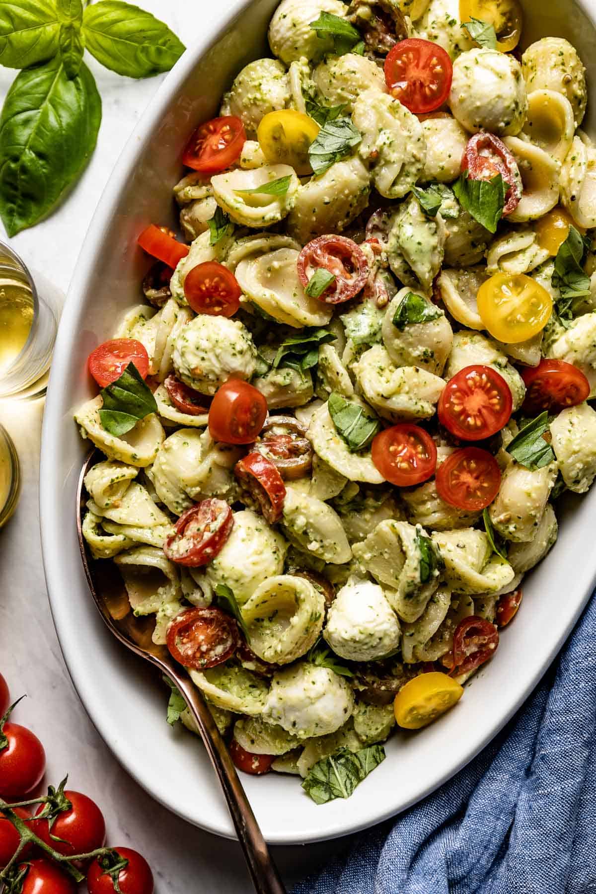 Pesto Pasta Caprese Salad brings a fresh 20-minute picnic side
