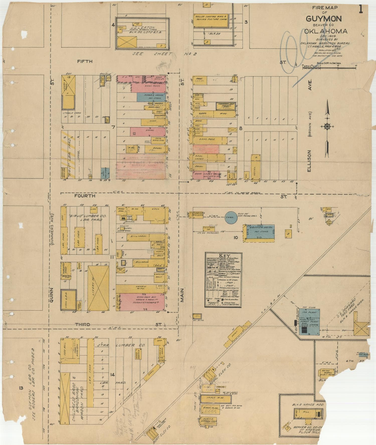 1909 fire map shows early growth of Guymon, Texas County
