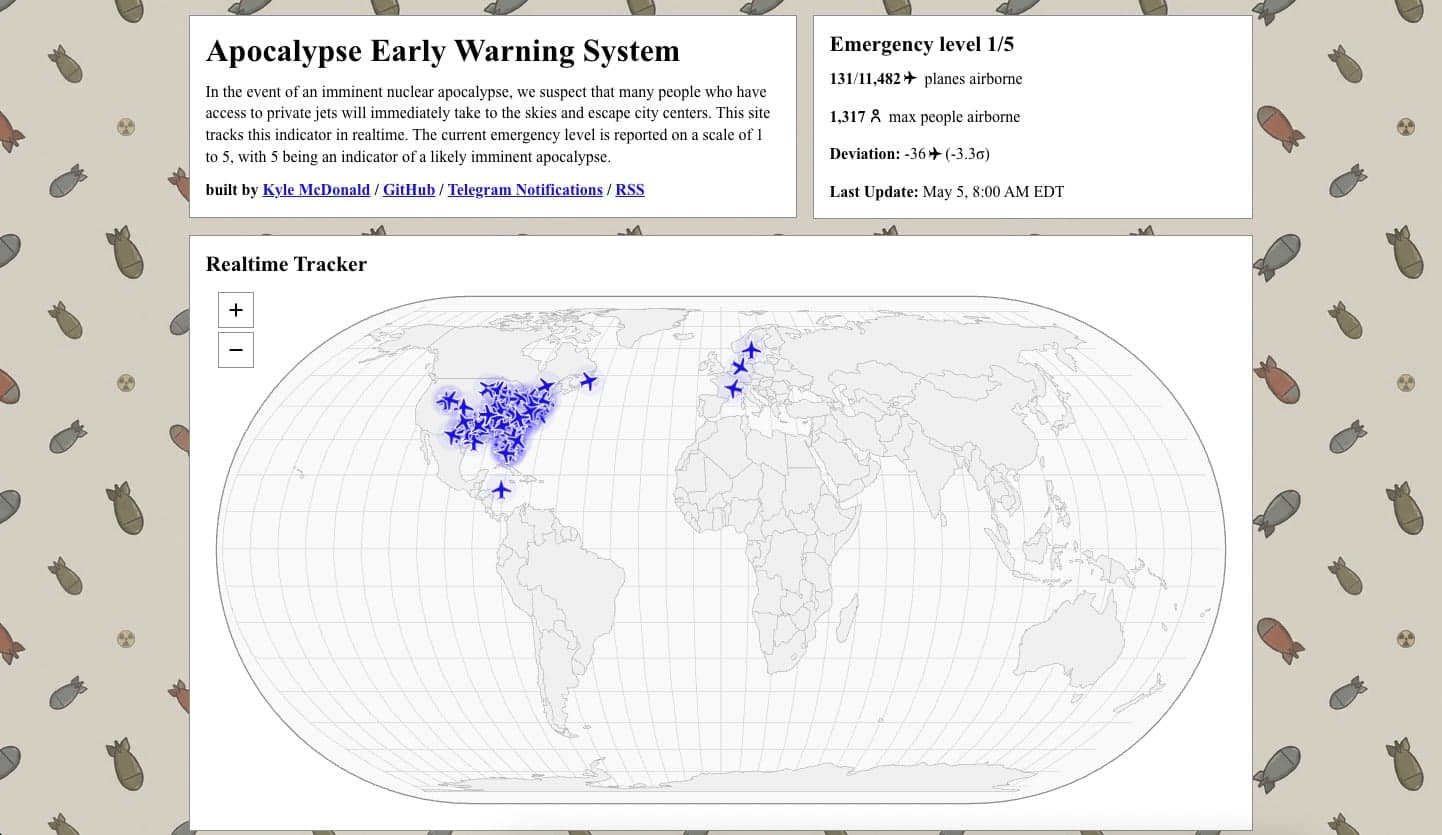 Artist builds jet tracker to spot elite flight rush before apocalypse
