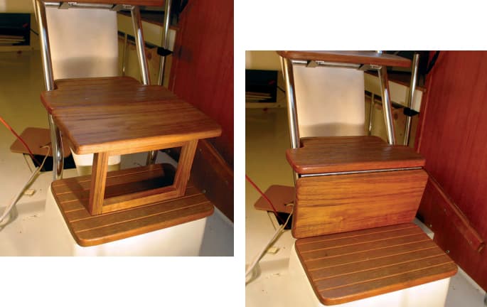 Fold-away companionway seat adds comfort to a Catalina 25