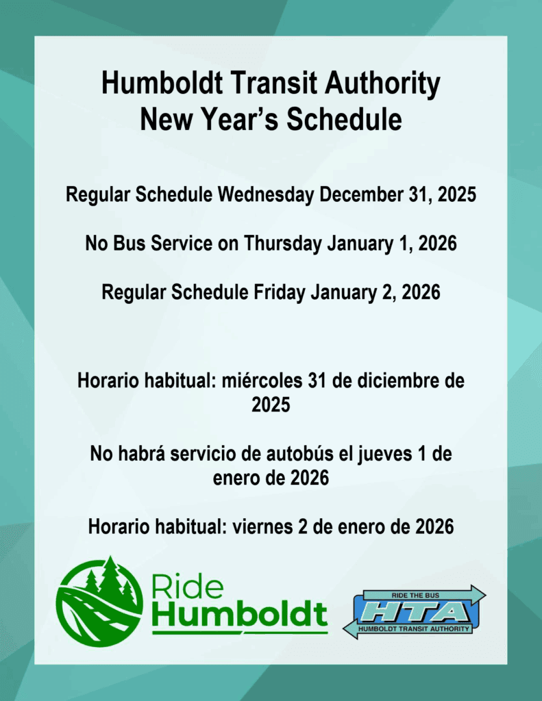 Humboldt Transit Agency Posts New Year Service Schedule Changes