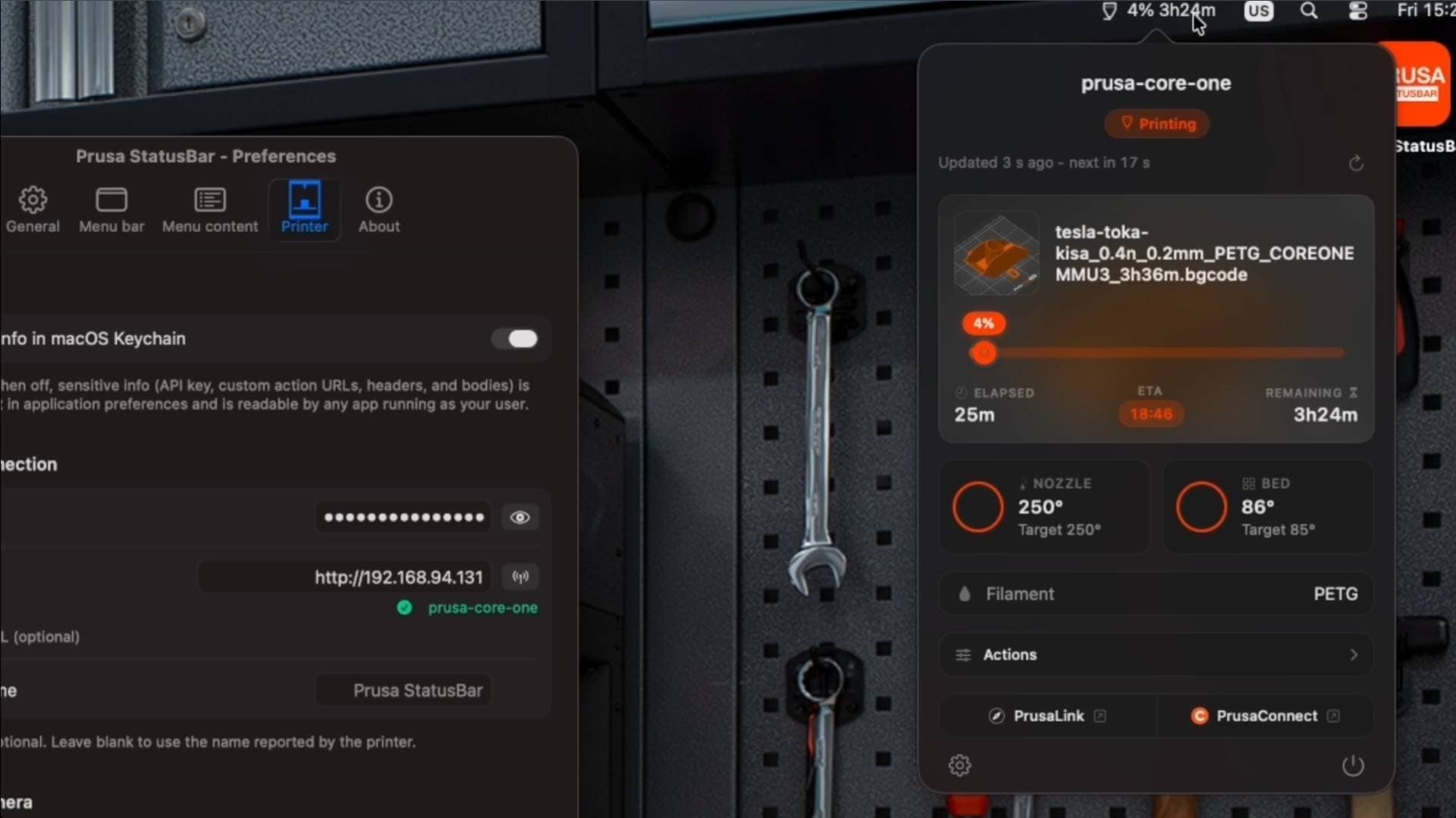 Unofficial macOS app puts Prusa print status in the menu bar