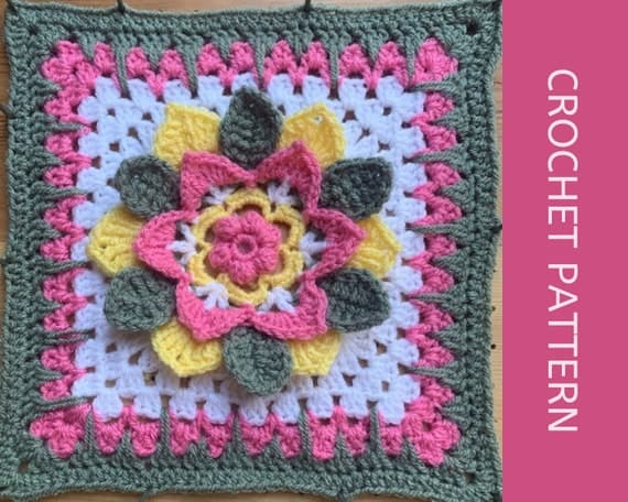 Crochet tutorial turns granny square into layered 3D floral motif