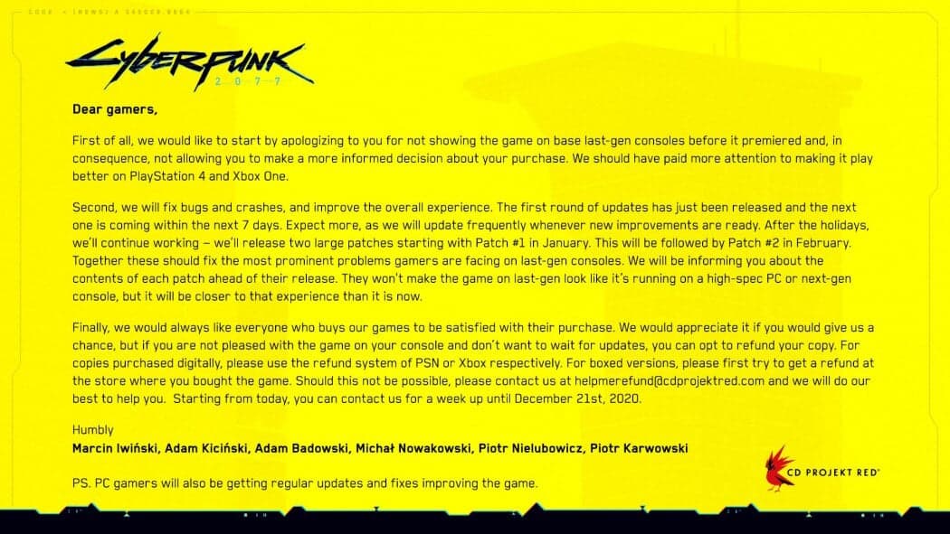 CD Projekt Red admits Cyberpunk 2077 launch damage still lingers