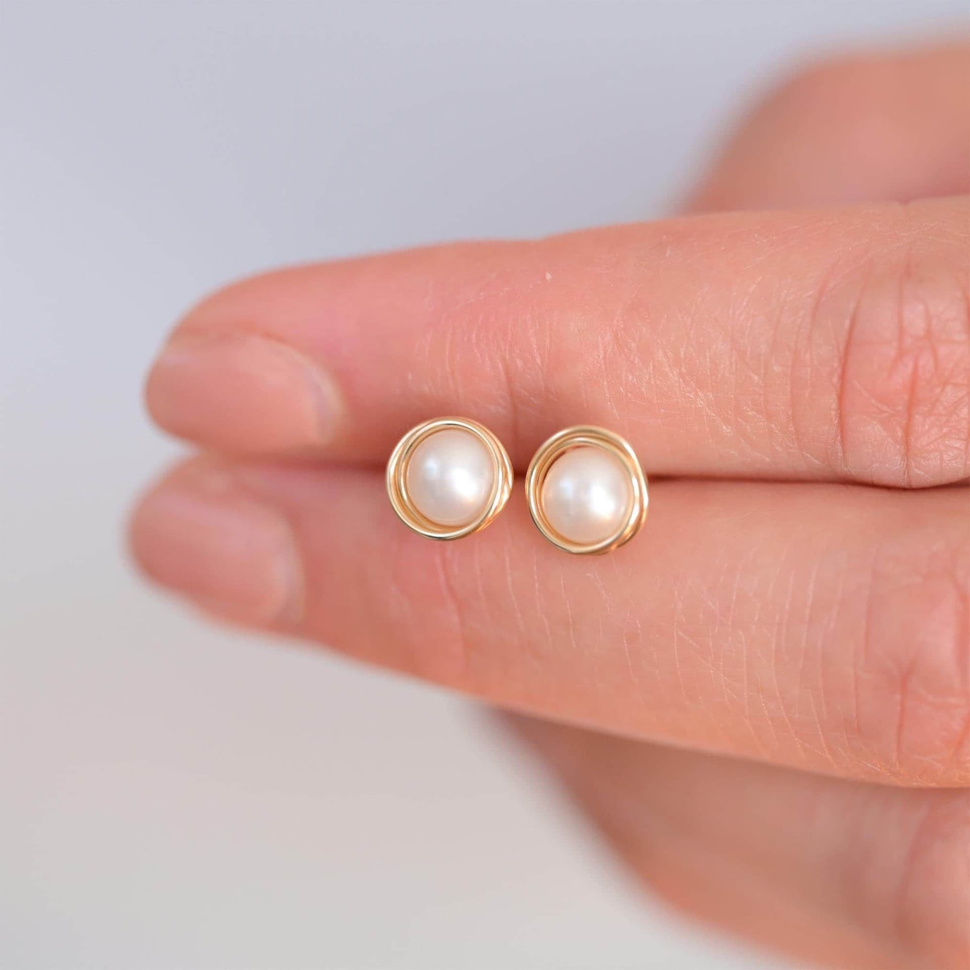 Made by Mary pearl bezel studs bring soft summer glow