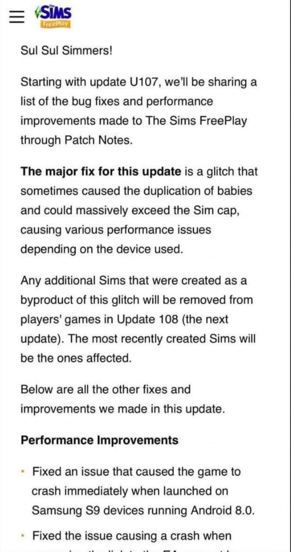 The Sims FreePlay is fixing post-update bugs, crashes, and Sunset Mall issues