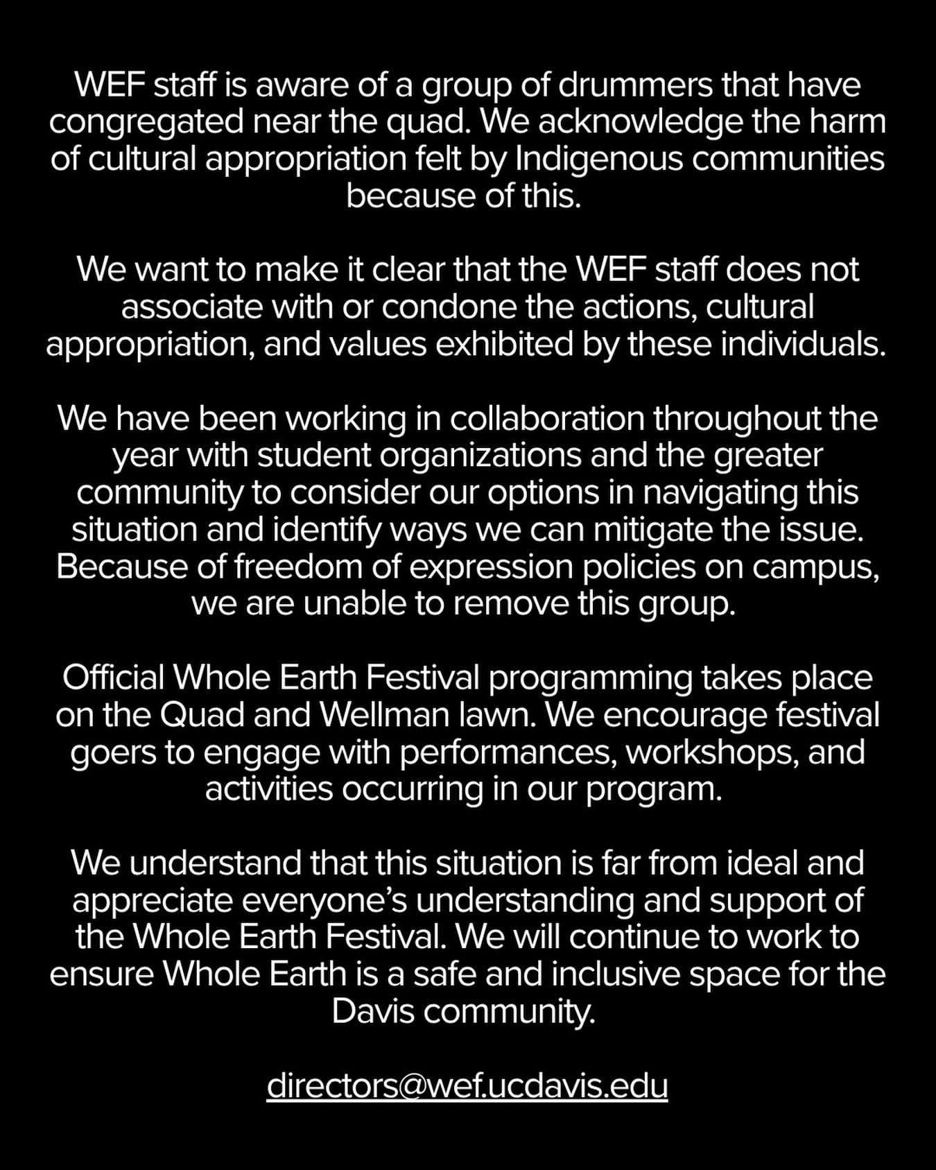 UC Davis Whole Earth Festival apologizes for drum circle appropriation