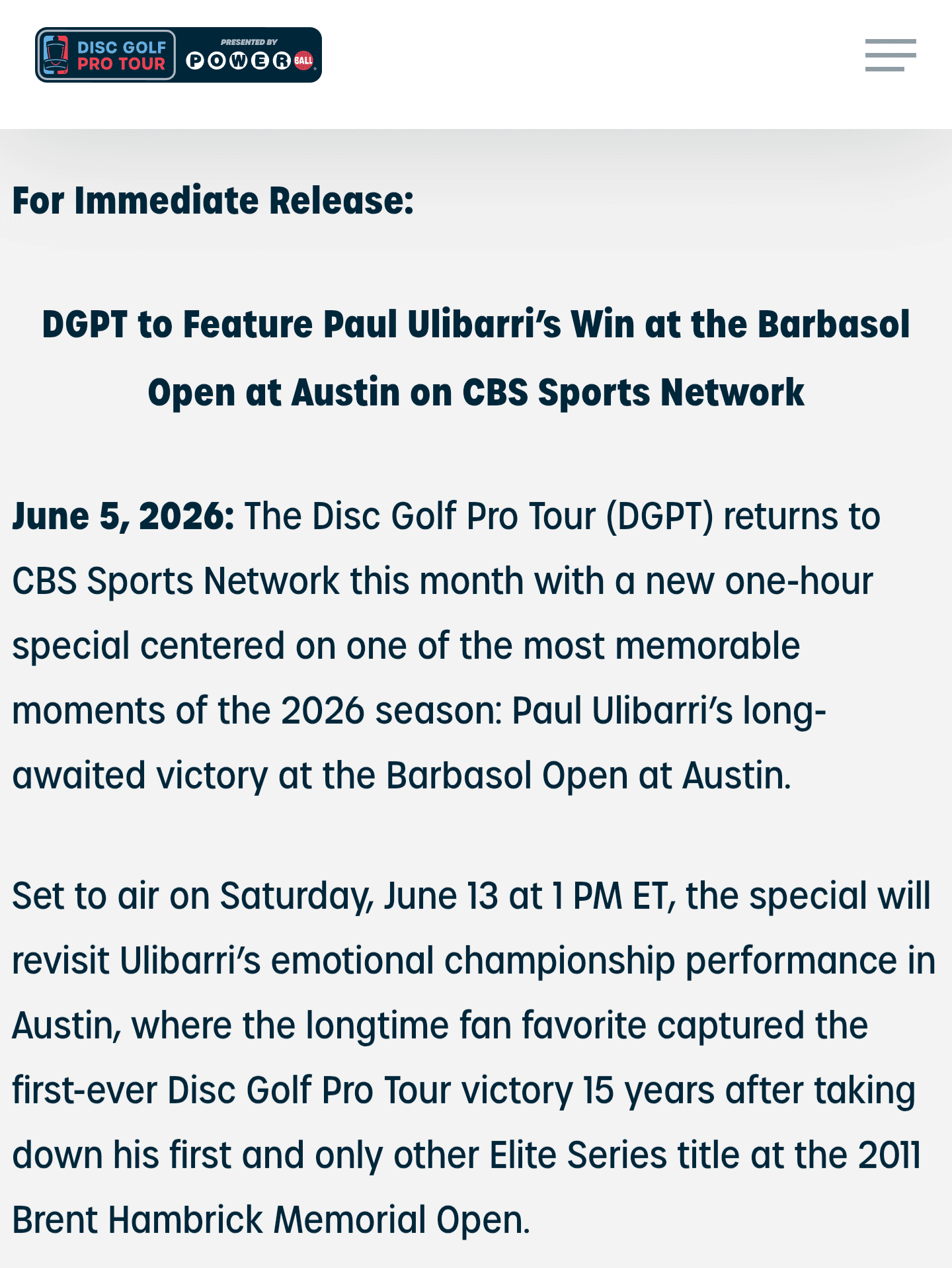 CBS Sports Network special spotlights Paul Ulibarri’s breakthrough Barbasol win
