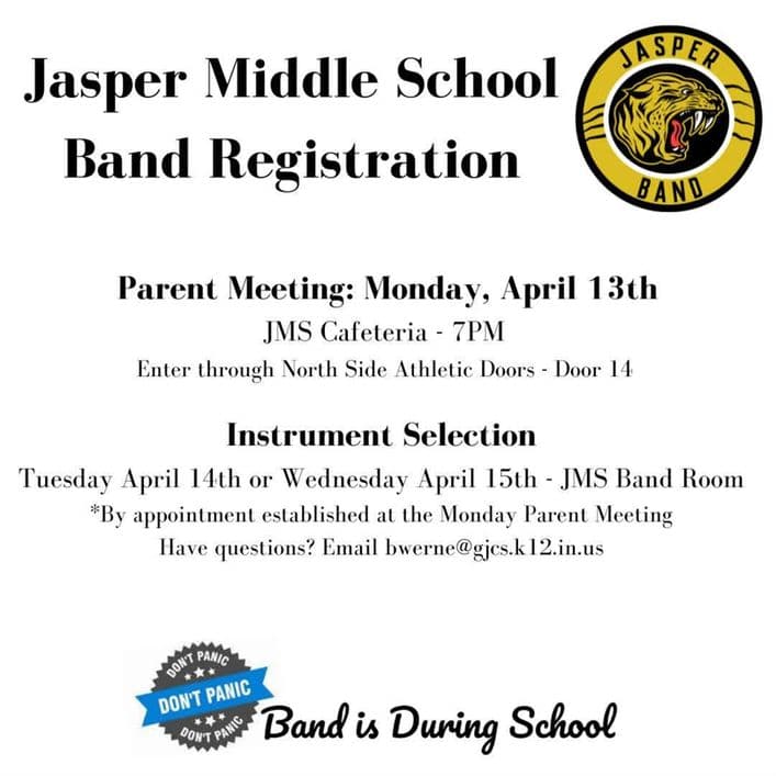 Jasper Middle School Band opens registration, parent meeting set for April 13