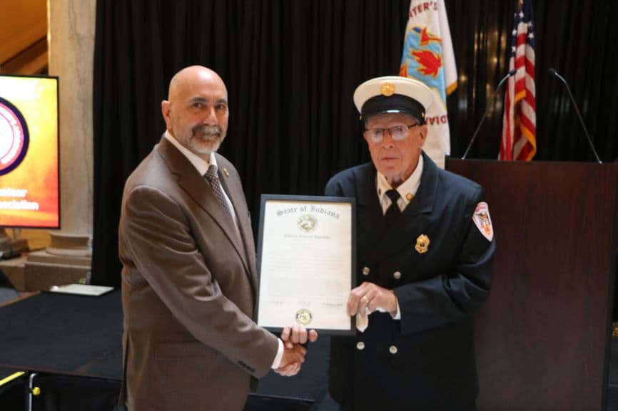 Huntingburg firefighter Larry Patberg honored at Statehouse for 50 years of service