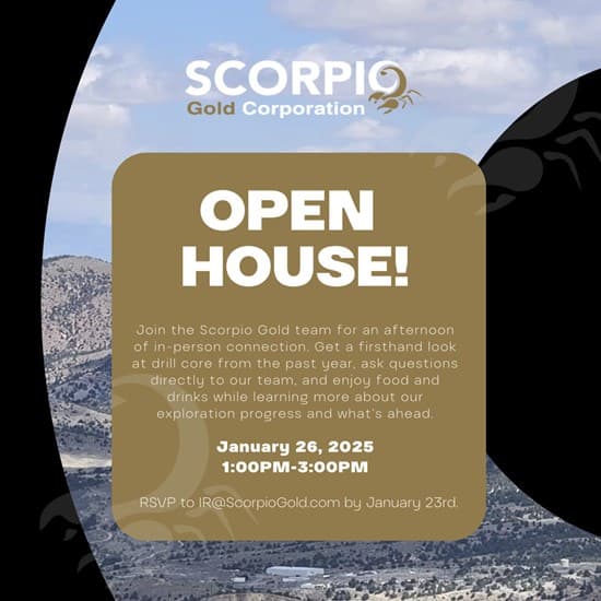 Scorpio Gold to Present in Vancouver, Host Manhattan District Drill-Core Open House