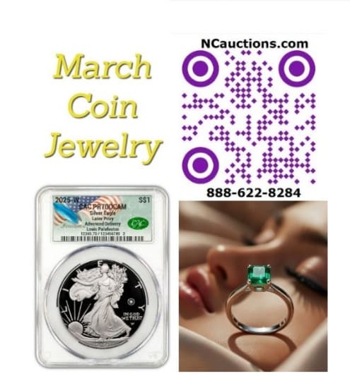 NCAuctions' 2026 March Coin and Jewelry Auction Closes March 8