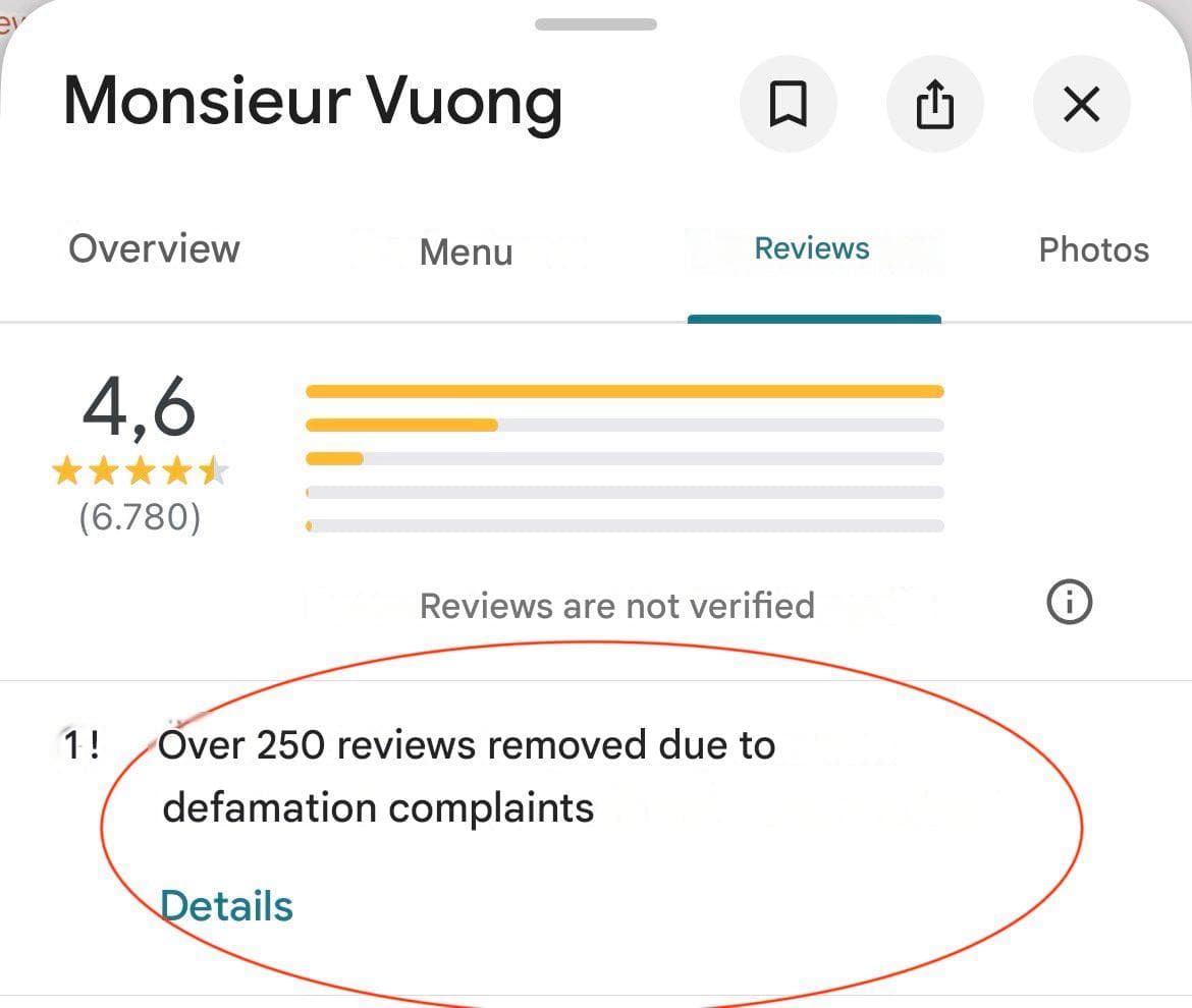 Google flags Germany restaurant reviews removed after defamation complaints