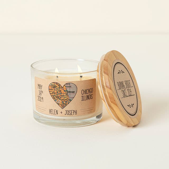 Personalized anniversary map candle marks 16 years of marriage