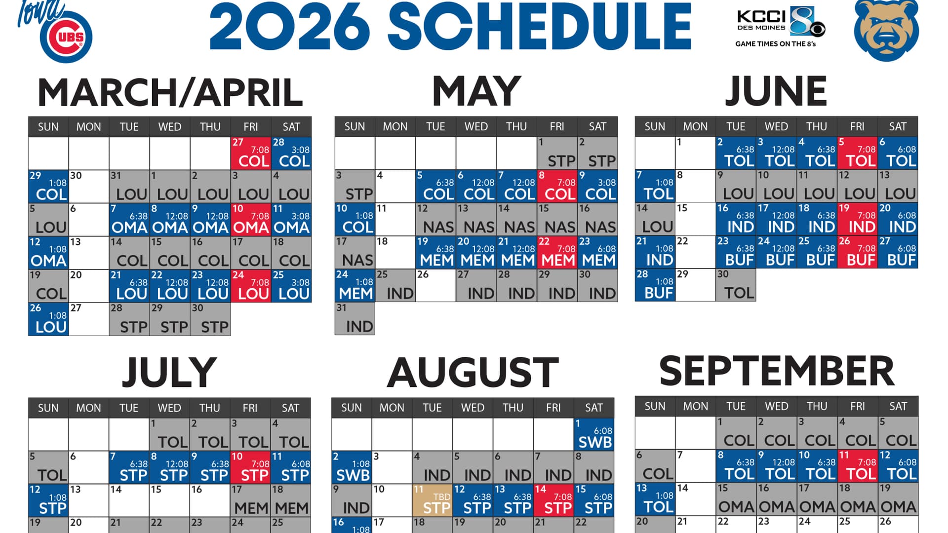 Iowa Cubs Put 74 Single-Game Tickets On Sale, Reveal 2026 Home Schedule