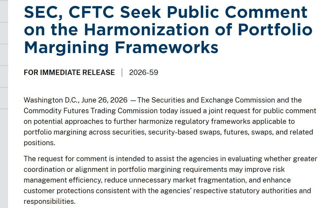 SEC and CFTC seek comment on portfolio margining harmonization