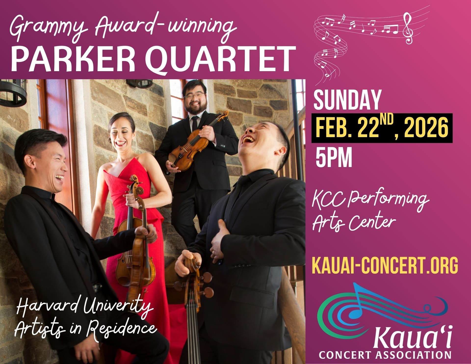 Grammy-winning Parker Quartet debuts on Kaua‘i with Adams, Ravel, Schubert