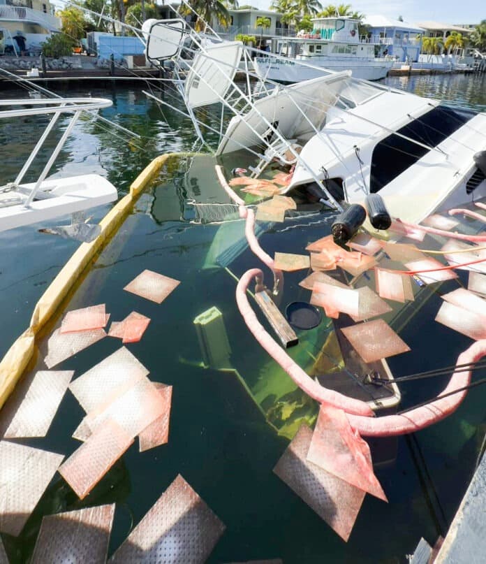 55 Foot Yacht Partially Sinks in Key Largo Canal, Diesel Spill