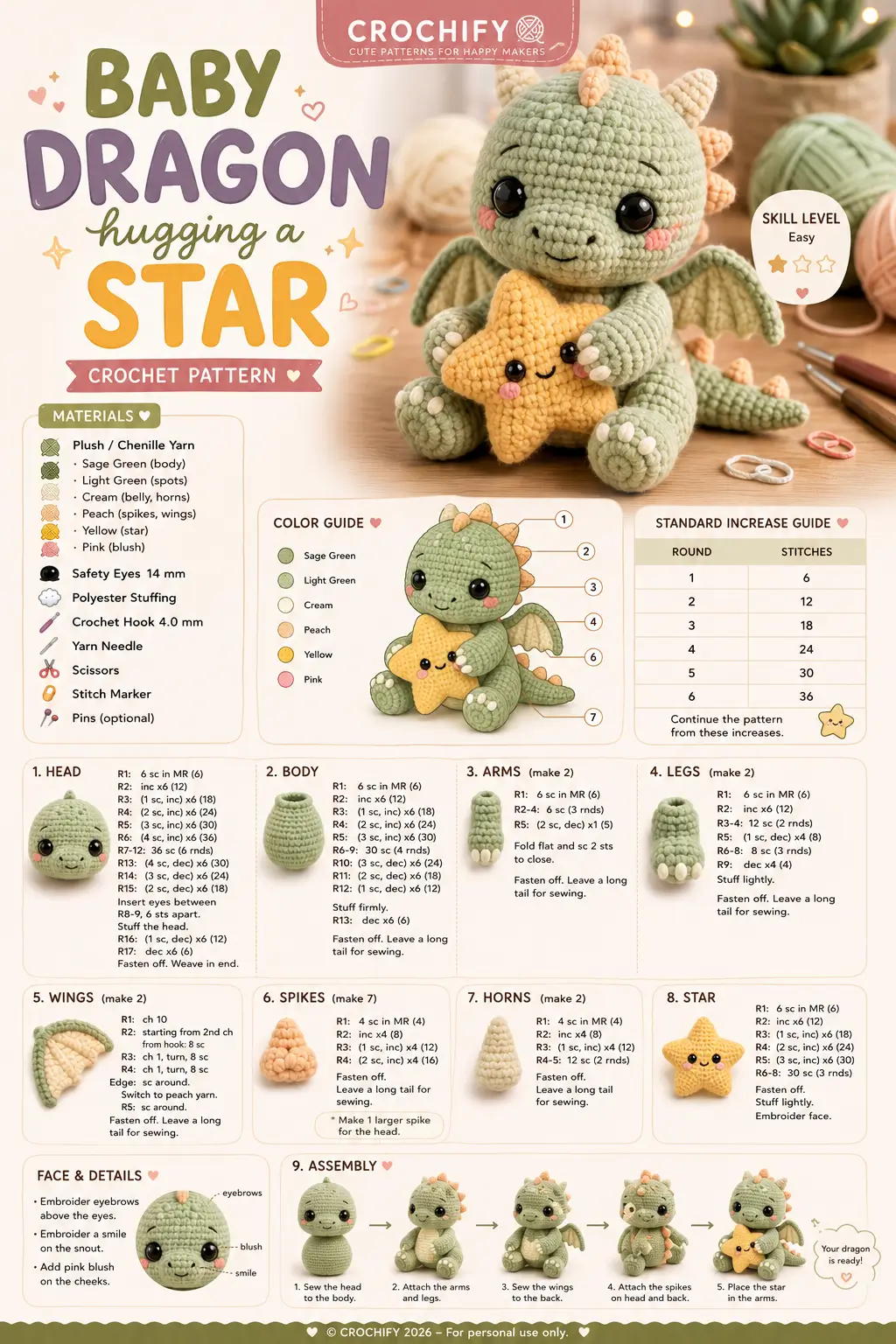 Baby Dragon Amigurumi Pattern Uses Star to Shape Pose