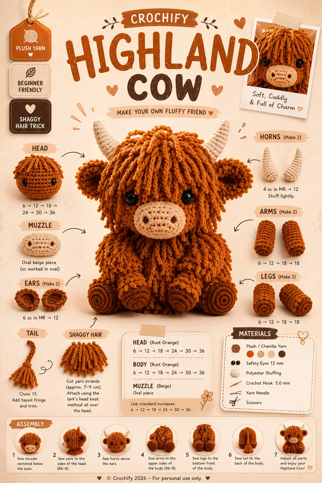 krochify’s Highland cow amigurumi turns shaggy texture into a desk plush
